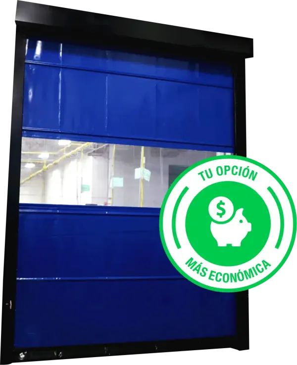 Puerta rápida industrial Disruptor fabricada por Techseal Solutions en Monterrey México – resistente a viento, alta velocidad