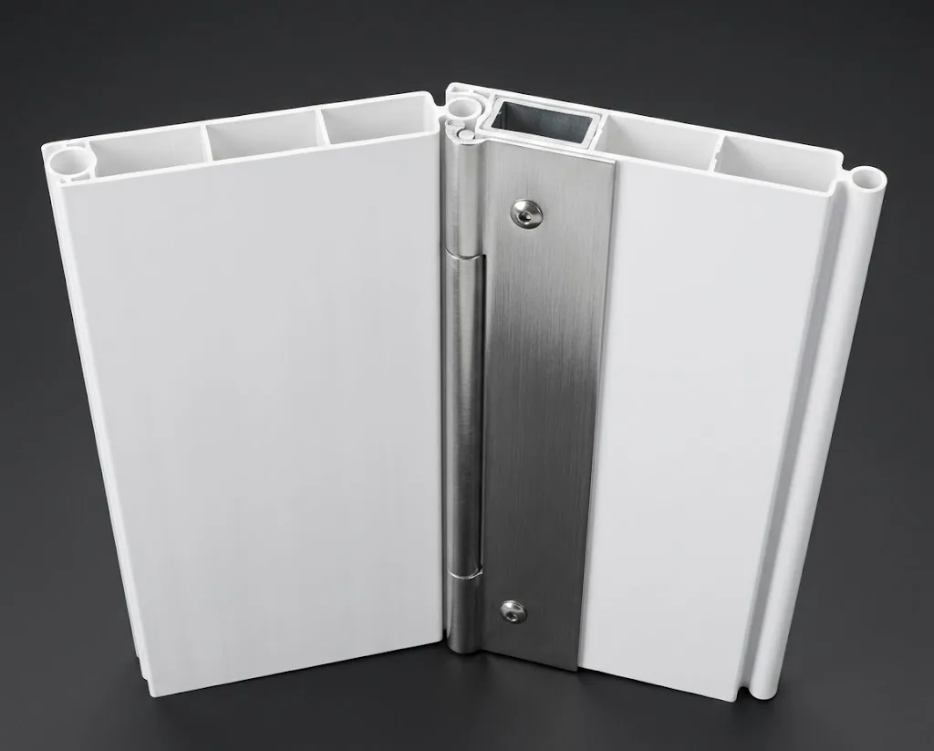 Detalle panel PVC McLaren Doors con bisagra patentada para puerta de camión