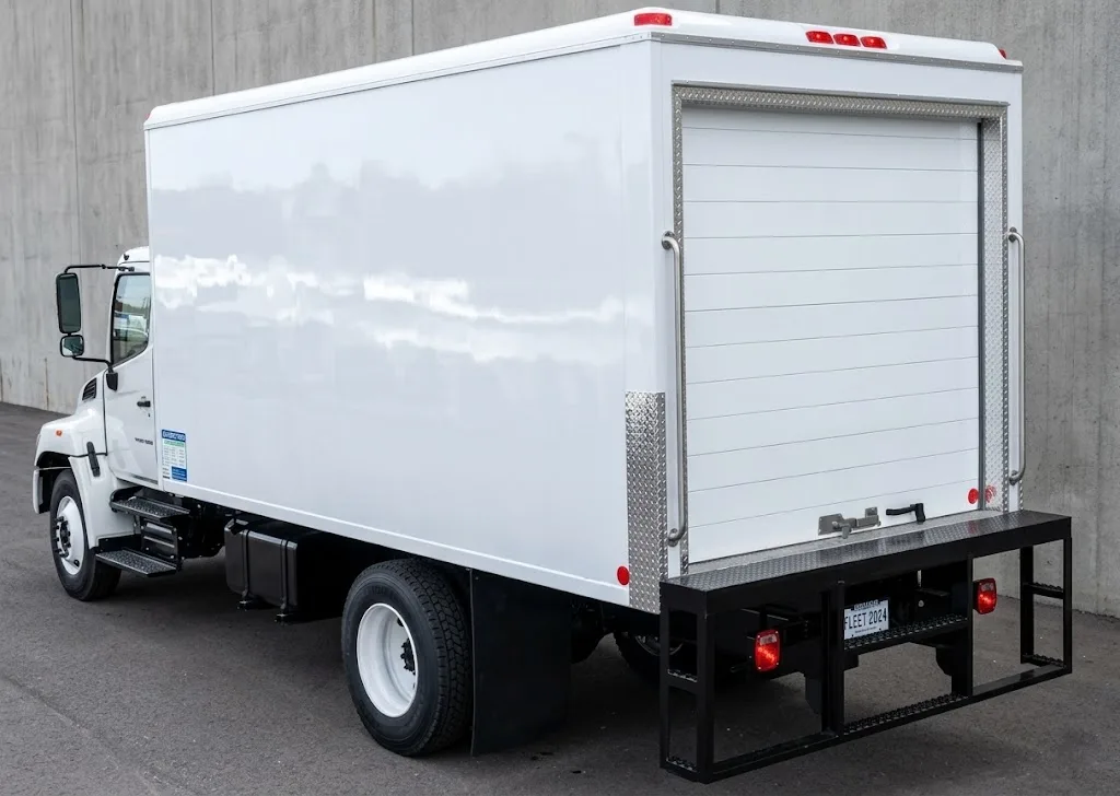 Puerta cortina caja seca Streamline 1" Dry Freight McLaren Doors instalada en camión — vista lateral